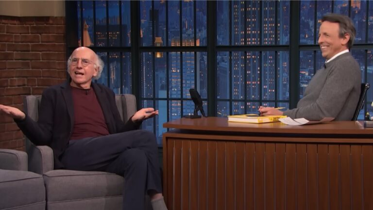 Larry David macht spät abends Werbung für ein Buch, an dem er nicht mitgearbeitet hat
